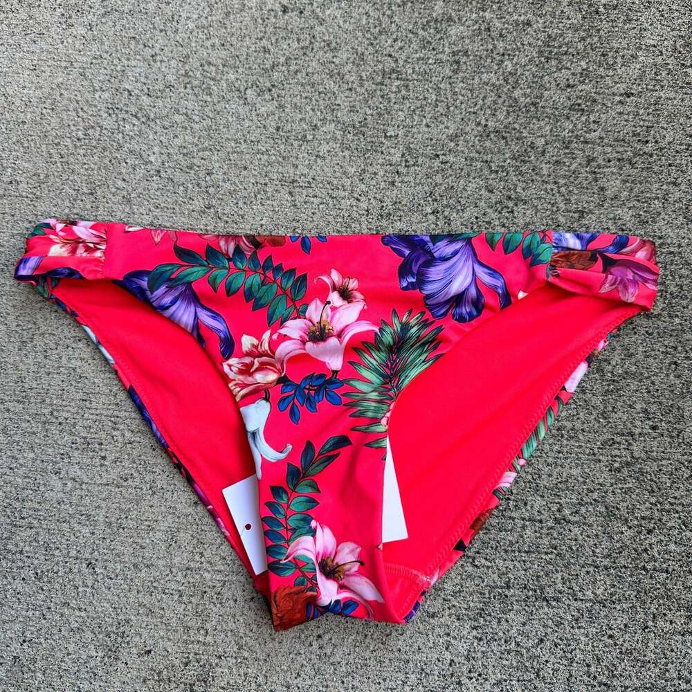 H and M Bikini Bottom Womens 4 Pink Swimsuit Bottoms Floral Vacation Beach